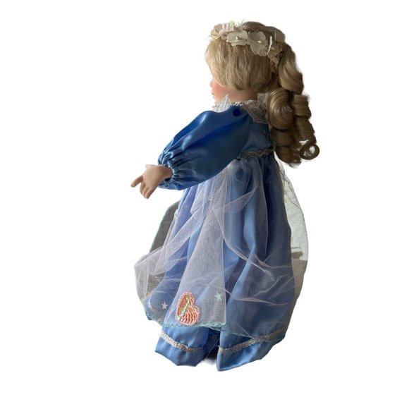 Vintage Porcelain Doll, Blue Satin Dress, 14 Inches Tall - Doll Stand Included - Picture 6 of 12